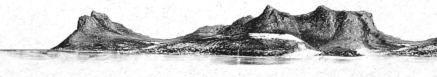 Pen and ink illustration of the Hout Bay mountains